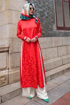 La Lan Straight Long Sleeved Silk Floor Length Ao Dai | MEAN BLVD Traditional Fitted Silk Ao Dai, Fitted Silk Ao Dai With Long Sleeves, Fitted Silk Long Sleeve Ao Dai, Elegant Silk Ao Dai With Long Sleeves, Elegant Silk Long Sleeve Ao Dai, Festive Fitted Silk Ao Dai, Red Long Ao Dai For Festive Occasions, Elegant Fitted Ao Dai For Eid, Festive Fitted Red Ao Dai