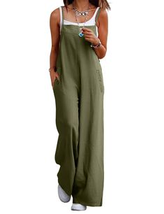 PRICES MAY VARY. Indulge in the comfort and softness of our long bib pants jumpsuit. These summer jumpsuits for women are made of 100% cotton. Soft, comfortable and airy for hot summer and humid days. As a bohemian overalls for women, that can be eye-catching in the crowd,these long bib pants will add a splash of color to your summer wardrobe. Adjustable Spaghetti Straps, Side Split Wide Leg, Loose Waist, Ankle-Length Cropped, Low Crotch, 2 Inserting Pockets on the Front.You can put some small i Boho Overalls, Pants Overalls, Winter Jumpsuit, Comfy Jumpsuits, Jumpsuit Casual, Solid Jumpsuit, Suspenders For Women, Pants Baggy, Jumpsuit Elegant