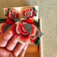 Embroidered Earrings, Mignonne Gavigan, Textile Jewelry, Box Color, Gorgeous Earrings, A Rose, Like You, Original Box, Jewelry Earrings