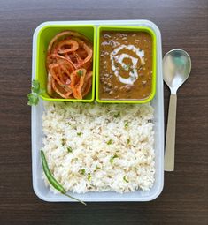 the meal is prepared and ready to be eaten on the table with it's spoon