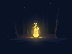 a bonfire in the dark with bright yellow flame coming out of it's center