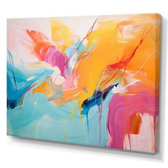 an abstract painting with bright colors on a white background canvas wall art print, ready to hang