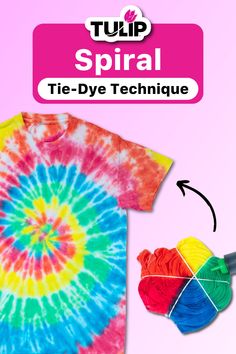 a tie - dye t - shirt with the words tulip spiral next to it