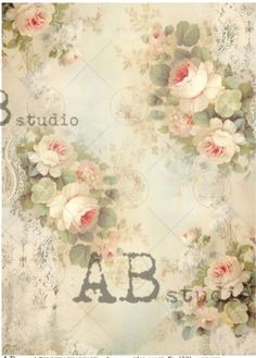 an old fashioned photo with roses and leaves on the bottom, and letters above it