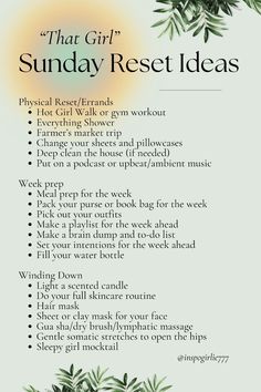 Weekly Glow Up Routine, Weekly Productivity Goals, How To Plan A Productive Week, Productive Sunday Routine, Sunday Reset Routine List, Saturday Reset Routine, Reset Sunday Routine, Week Reset Routine, Weekly Goals Ideas Inspiration