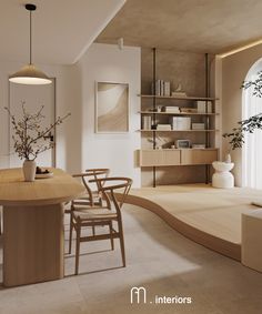 a dining room table with chairs and a vase on it