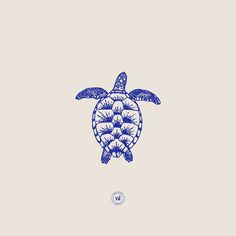 a blue and white drawing of a turtle