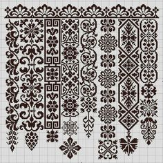 a cross stitch pattern with different designs and colors on the side, including black and white