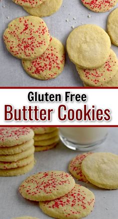 gluten free butter cookies with red sprinkles on the top and bottom