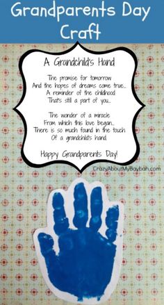 a handprinted card with the words grandparents's day craft written on it