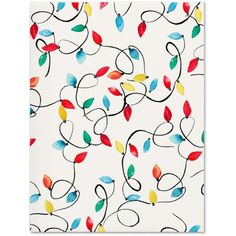 a white background with multicolored leaves and lines on the bottom half of it