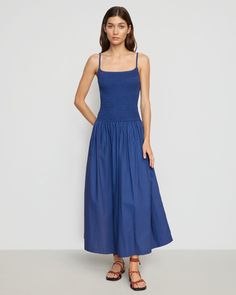 Venus Smocked Midi Dress Summer Wardrobe Staples, Capsule Wardrobe Outfits, Smocked Top, Midi Length Dress, Cotton Poplin, Summer Wardrobe, Capsule Wardrobe, Midi Length, Cobalt