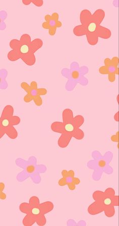 a pink and orange flower pattern with yellow dots on the bottom half of the image