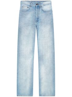 light blue cotton washed denim belt loops front button fastening classic five pockets straight leg Denim Belt, Ankle Length Jeans, Yoko London, City Dress, Washed Denim, Summer Beach Wear, High Rise Denim, Dries Van Noten, Ski Wear