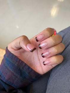 Short French Tip Brown Nails, Square Nails Brown Tips, Small Brown French Tip Nails, Short Square Brown French Tip Nails, Autumn French Tip Nails Short Square, Fall Nails French Tip Square, Brown Tip French Nails, Brown Square French Tip Nails, Brown French Tips Square