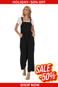 Comfort and style go hand-in-hand with our Plus Size Wide Leg Overalls Jumpsuit. Designed with adjustable straps and a square neckline, it's perfect for those who seek comfort without compromising on style. Ideal for daily wear or travel. Shop now and enjoy 50% off! Plus Size Loose Overalls, Cheap Full-length Casual Overalls, Black Baggy Cotton Overalls, Cheap Non-stretch Overalls With Pockets, Wide Leg Overalls, Overalls Jumpsuit, Black Non-stretch Overalls With Pockets, Plus Size Wide Leg, Casual Fit