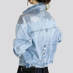 Sequin embellished women's denim jacket online—excellent women's denim jacket from the 2023 Spring-Summer Collection. Every day. urban trend makes you feel more at ease. Yes. street-modern can make you feel more at ease every day. You don't have to be a fashion expert to locate items complimenting your style and make you feel great. The purpose of urban-fashion is to choose comfortable and stylish garments. It's all about developing looks that you enjoy and are proud of.Embellished denim is a ti Y2k Denim Jacket, Conventional Design, Women Denim Jacket, Embellished Denim Jacket, Urban Trends, Oversized Jean Jacket, Y2k Denim, Blast From The Past, Embellished Denim