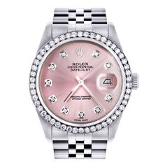 Rolex Datejust 36mm- 16200- Pink Dial Jubilee Band | GOLDZENN- Showing the watch detail. Rolex Datejust Ii, Rolex Watches Women, Rolex Women, Gold Rolex, Rolex Men, Rolex Models, Womens Watches Luxury, Rolex Watch, Vintage Rolex