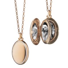 "What's the story you want to tell? Whatever it is, our four image story book is here to help you tell it. This 18K Gold "Premier" diamond oval locket holds your images, notes or anything that inspires you. Your stories are important to us. The craftsmanship, hinged doors, and moving parts in these four image lockets will keep those stories safe. Fill your locket with The Locket Bar®. 18K Rose Gold Set with Diamonds. Carat Wt .72 cts Our Diamond Quality 32" Gold Chain Locket measures 1.25" High Image Rose, Diamond Locket, Monica Rich Kosann, Picture Locket, Round Locket, Oval Locket, Jewelry Lockets, Gold Locket, Yellow Gold Setting