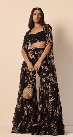 Indian Outfits Modern, Trendy Party Dresses, Trendy Outfits Indian, Diwali Outfits, Lehenga Designs Simple, Potli Bag, Traditional Indian Dress, Black Cape, Indian Dresses Traditional