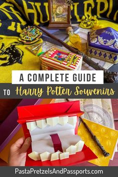 the complete guide to harry potter souvenirs with text overlay that reads, a complete guide to harry potter souvenirs