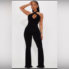 New With Tags. Fashion Nova Ocean Date Night Jumper In Black. Size Medium. Never Worn, Only Tried On. Jumper Is Too Long And Slightly Too Big For Me No Damages, Or Smells. Comes From A Smoke And Pet Free Home! Product Details Jumpsuit Halter Keyhole Open Back Wide Leg Stretch 95% Polyester 5% Spandex Black Halter Neck Bottoms For Night Out, Fitted Halter Neck Jumpsuit For Loungewear, Stretch Halter Neck Jumpsuits And Rompers For Night Out, Turquoise Jumpsuit, Mesh Romper, Fashion Nova Jumpsuit, Mesh Jumpsuit, Spaghetti Strap Rompers, Tank Jumpsuit