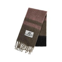 Crafted in Italy from a luxurious blend of mohair and alpaca, this brown and prune violet Marni scarf boasts ultra-soft texture and elegant striped patterns with fringed ends. It is adorned with an italicized logo lettering on a satin label. Violet Brown, Mohair Scarf, Brown Color Palette, Makeup Travel Case, Plastic Pollution, Mohair Wool, Wool Scarf, Soft Texture, Beauty Accessories