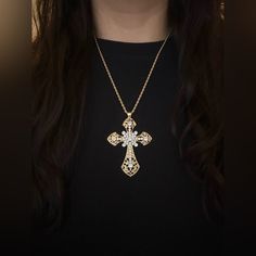 Gold Tone Gothic Cross Necklace Beautiful Statement Piece, Gothic Cross Pendant Embedded With Sparkling Cubic Zirconia Gemstones On A Stainless Steel 316l Rope Chain. *50cm Stainless Steel 316l Rope Chain.(60cm Available Too) *Cross Pendant Length:75cm *Will Ship Next Day Or Same Day If Possible. *Make A Bundle Of 2 Or More Items And Save $2 (Message Me First!) #Bigcross #Crystaljewelry #Rosarynecklace #Crossnecklace #Grungenecklace Tags: Gothic Cross Necklace Handmade Jewelry Handmade Necklace Gothic Gold Necklace With Clavicle Chain, Gothic Gold Pendant Necklace, Gothic Gold Cross Pendant Jewelry, Gothic Gold Necklace With Adjustable Chain, Gold Gothic Necklace For Gift, Gothic Gold Necklace For Gift, Coquette Rosary, Gothic Cross Necklace, Grunge Necklace