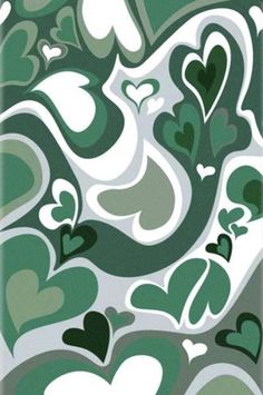 an iphone case with hearts in green, white and grey colors on it's side