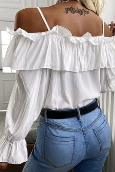 One Shoulder Ruffle Top, Ruffle Bell Sleeve, Chic Type, Blouse Material, Bell Sleeve Blouse, Hottest Fashion Trends, Trend Fashion, Really Cute Outfits, Ruffle Top