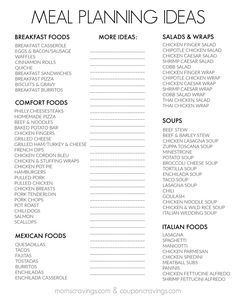 a printable meal planner with the words,'meal planning ideas'in black and white