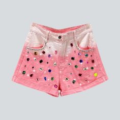 Bring a touch of retro style into your wardrobe with our Y2K-inspired color rhinestone contrast denim shorts from the 2023 Summer Collection! Crafted with love. these high-waisted. straight-silhouette shorts have a steady zoomer style that will transport you back in time with every wear.Why You'll Love These Shorts: Embellishments in All the Right Places: Our shorts are adorned with rhinestones for a touch of sparkle and glamour. A High-Waisted Fit: Get that timeless Y2K look with a flattering t Trendy High Waist Jean Shorts For Parties, Trendy Jean Shorts For Party, Trendy Summer Party Jean Shorts, Party Jean Shorts For Spring, Spring Party Jean Shorts, Party-ready Jean Shorts For Spring, High Waist Cotton Shorts For Party, High Waist Cotton Party Shorts, Trendy Cotton Shorts For Party