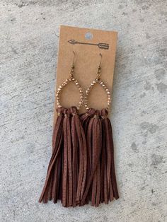 Chocolate and Rose Gold Deerskin Leather Tassel Earrings - Etsy Elegant Brown Adjustable Tassel Earrings, Elegant Leather Fringe Jewelry, Brown Dangle Earrings With Tassels, Elegant Brown Dangle Tassel Earrings, Brown Fringe Dangle Jewelry, Brown Dangle Tassel Earrings With Fringe, Brown Fringe Dangle Tassel Earrings, Brown Fringe Tassel Dangle Earrings, Adjustable Brown Earrings With Beaded Fringe