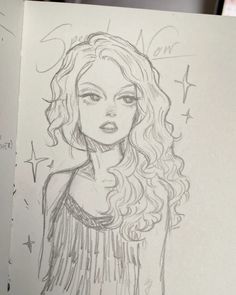 a drawing of a woman with curly hair