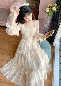 Dear customer, welcome to our shop. Note: The size of the product is measured by hand, and the presence of an error of 1-3cm belongs to the normal range and is not used as a standard for returnSize InformationSize S Shoulder:35cm(13.75") Length:104cm(41") Bust:82cm(32.25") Waist:68cm(26.75") Sleeve:55cmSize M Shoulder:36cm(14.25") Length:105cm(41.25") Bust:86cm(34") Waist:72cm(28.25") Sleeve:56cmSize L Shoulder:37cm(14.5") Length:106cm(41.75") Bust:90cm(35.5") Waist:76cm(30") Sleeve:57cmSize XL Fairycore Vintage Dress With Ruffles For Garden Party, Princesscore Fairy Dress With Ruffles For Party, Ruffled Fairy Dress For Party In Princesscore Style, Fairycore Fairy Dress With Ruffles For Garden Party, Fairycore Ruffled Fairy Dress For Garden Party, Vintage Fairy Dress With Ruffles For Spring, Cream Fairycore Dress With Ruffles, Fairycore Cream Dress With Ruffles, Spring Fairycore Vintage Dress For Party