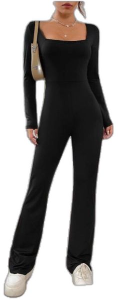 Black High-waist Elastane Jumpsuits And Rompers, Black Elastane Jumpsuits And Rompers For Loungewear, Black High-waist Jumpsuits And Rompers For Fall, Black High Waist Jumpsuits And Rompers For Fall, Black Full-length Jumpsuits For Night Out, Full Length Black Jumpsuits For Night Out, Full-length Black Jumpsuits For Night Out, Black Full-length Jumpsuits And Rompers For Fall, Solid Stretch High-waisted Jumpsuits And Rompers