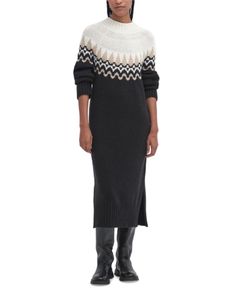 Barbour Kingsford Fair Isle Sweater Dress Fair Isle Sweater Dress, Black B, Fair Isle Sweater, Sweater Dress Women, Funnel Neck, Fair Isle, Long Sleeve Pullover, Mid Calf, Pullover Styling