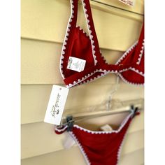 Nwt Beach Joy Bikini 2 Pc S Red Swim-Suite Red Triangle Top Swimwear For Vacation, Red Holiday Beachwear Swimwear, Red Beachwear For Holiday, Red Beachy Swimwear For Holiday, Flower Bathing Suits, Black Tankini Top, Triangle Swim Top, Floral Tankini, Black Tankini