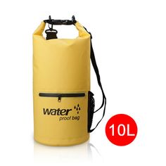 the water bag is yellow and has black straps on it's side, with an attached