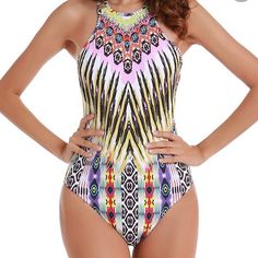 Blooming Jelly One Piece Swimsuit Yellow Stretch One-piece Beachwear, Sleeveless Stretch Multicolor One Piece, Multicolor Stretch Bodysuit For Beach Party, Stretch Multicolor Bodysuit For Beach Party, Multicolor Stretch Summer One Pieces, Multicolor Sleeveless Bodysuit For Beach Party, Yellow Printed One-piece Swimwear, Yellow Printed Bodysuit For The Beach, Multicolor Stretch One-piece Swimsuit