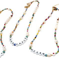 Customized Rainbow and Pearl Beaded Necklace – The Sis Kiss Personalized White Pearl Charm Necklaces, Personalized White Pearl Charm Necklace, Adjustable Multicolor Necklace For Personalized Gift, White Adjustable Charm Necklace With Letter Beads, Adjustable White Charm Necklaces With Letter Beads, Customizable Adjustable Rainbow Jewelry, Adjustable Multicolor Personalized Charm Necklaces, Personalized Multicolor Adjustable Charm Necklaces, Personalized Adjustable Multicolor Charm Necklaces