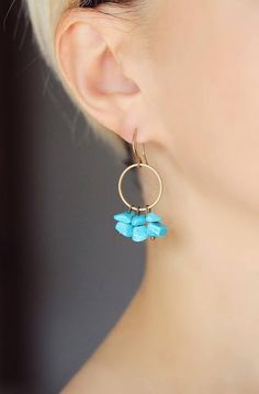 Turquoise Earrings Brass Earrings Hoop Earrings Dangle Beaded Blue Agate Stone, Blue Gemstone Earrings, Steel Earrings, Earrings Hoop, Earrings Minimalist, Birthstone Earring, Earrings Long, Earrings Blue, Blue Agate