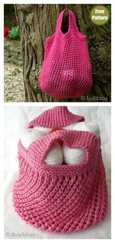 two pictures showing different ways to crochet the same bag