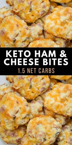 keto ham and cheese bites with text overlay that reads keto ham and cheese bites 15 net carbs