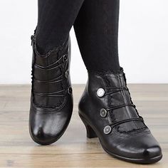 Category:Boots; Upper Materials:Faux Leather; Season:Fall,Winter; Heel Type:Block Heel; Gender:Women's; Toe Shape:Round Toe; Type:Booties Ankle Boots; Style:Vintage,Fashion,Elegant,Minimalism; Heel Height(inch):1-2; Outsole Materials:Rubber; Occasion:Daily; Closure Type:Buckle; Pattern:Solid Color; Listing Date:09/01/2023; Production mode:External procurement; 2024 Trends:Plus Size,Heel Boots,Booties Ankle Boots,Button Boots; Foot Length:null; Foot Width:null; Size chart date source:Provided by Shoes Popular, Dressy Boots, Comfy Heels, Womens Footwear, Chunky Heel Booties, Sneakers Looks, Winter Ankle Boots, Gothic Steampunk, Retro Mode