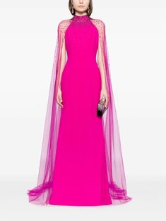 Jenny Packham Limelight crystal-embellished Gown - Farfetch Gown Pink, Cape Designs, Fashion Couture, Embellished Gown, Wedding Guest Looks, Versace Outfit, City Dress, Jenny Packham, Van Cleef Arpels