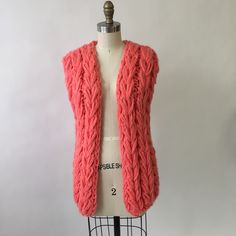 Handmade Of Wool. New. Color Is Coral-Peach. Hand Knitted. Very Warm Soft And Light Pink Chunky Knit Outerwear One Size, One Size Pink Chunky Knit Outerwear, Spring Pink Cable Knit Outerwear, Pink Cable Knit Outerwear For Spring, Casual Pink Knit Outerwear, Pink Chunky Knit Outerwear For Spring, Pink Knit Spring Outerwear, Spring Pink Knit Outerwear, Handmade Vest