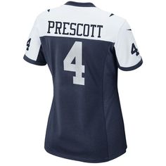 Prove you are the #1 fan of the Dallas Cowboys with this Dak Prescott Alternate Game team jersey from Nike! It features bold graphics and a tailored design that makes it easy to get the look of a tried and true Dallas Cowboys fan. You'll love paying homage to your favorite NFL squad in this top-notch jersey! Nike Game Screen print name, numbers and team details Imported Side splits at hem Machine wash Material: 100% Polyester Tricot Short sleeve Mesh side panels for extra breathability Brand: Ni Dak Prescott Dallas Cowboys, Dallas Cowboys Game, Dallas Cowboys Gear, Dallas Cowboys Women, Dallas Cowboys Jersey, Cowboy Games, Dallas Cowboys Fans, Dak Prescott, Dallas Cowboys Football