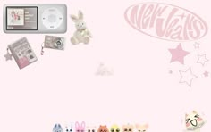 an image of a pink background with cute animals and accessories on the bottom right corner