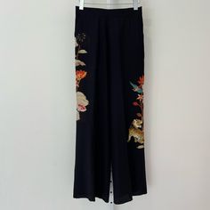 Condition: New With Tags Detached. I Have To Find The Tags. These Pants Have A Side Zipper, Side Pockets And A Portion Of The Back Is An Elastic Waist. These Pants Are Great. Black Silk Wide-leg Pants, Black Silk Wide Leg Bottoms, Black Silk Trousers, Tiger Pants, Black Silk, Side Zipper, New Color, Pant Jumpsuit, Elastic Waist